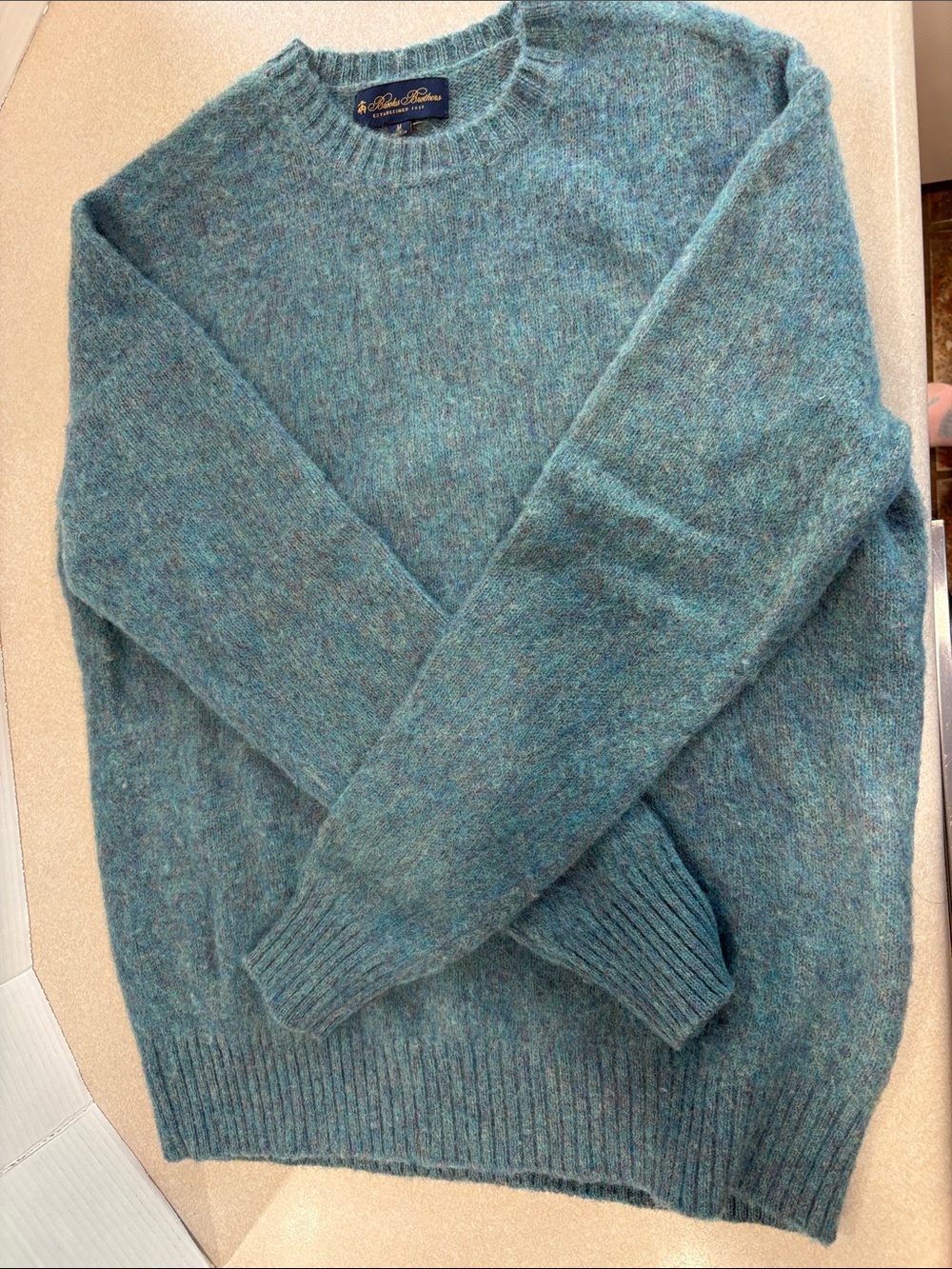 Brooks Brothers Teal Heather Wool-Blend Crewneck Sweater